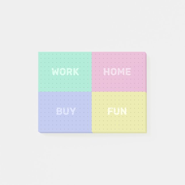 Four Categories Dot Grid Organizing Post-it Notes (Front)