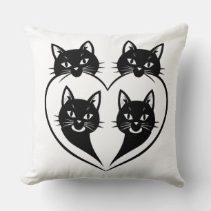 Four Cats One Heart – Cute Family Cat Love  Throw Pillow