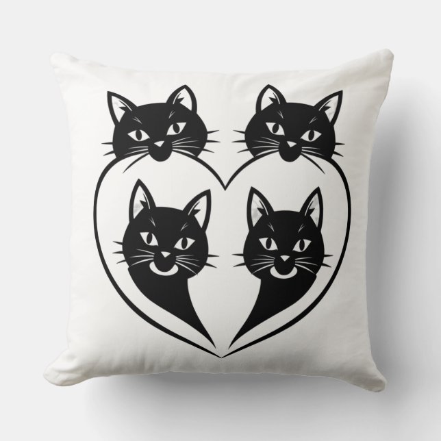 Four Cats One Heart – Cute Family Cat Love  Throw Pillow (Front)