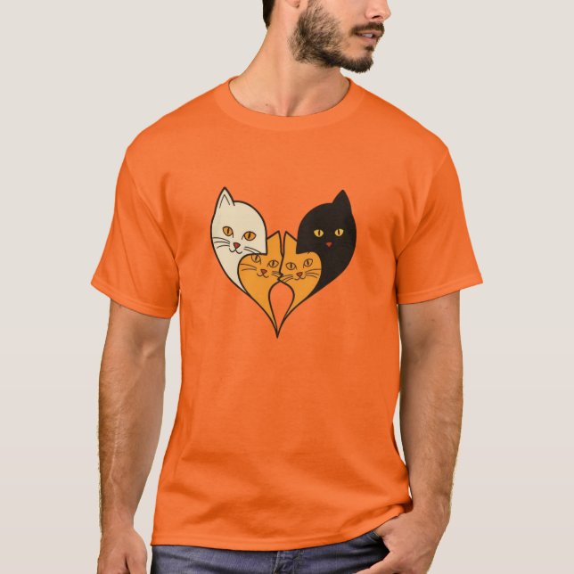 Four Cats, One Heart – Minimal Cat Love T-Shirt (Front)