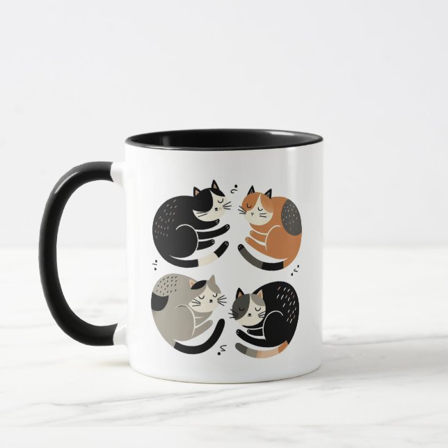 Four Cats Sleeping in a Circle – Purring Ritual  Mug (Left)