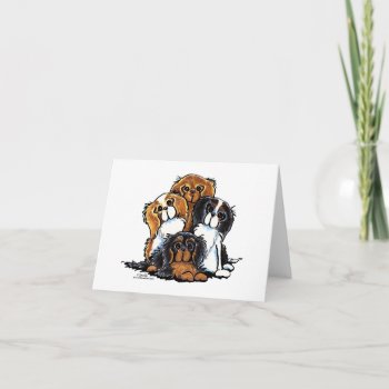 Four Cavalier King Charles Spaniels Card by offleashart at Zazzle
