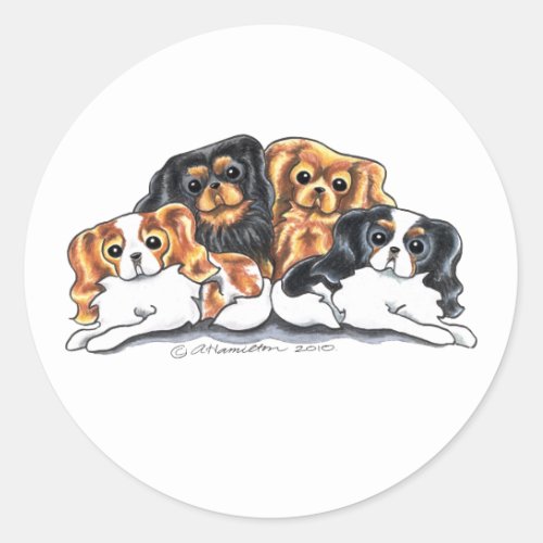 Four Cavalier King Charles Spaniels Classic Round Sticker