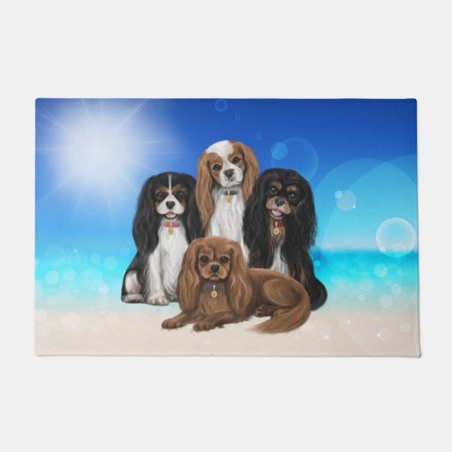 Four Cavalier King Charles Spaniels  Doormat (Front)