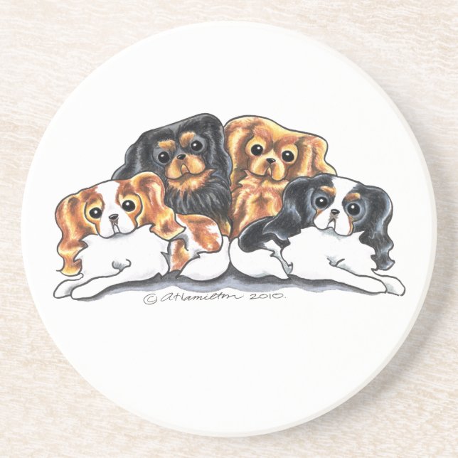 Four Cavalier King Charles Spaniels Drink Coaster (Front)