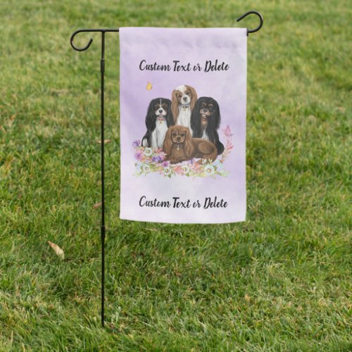 Four Cavalier King Charles Spaniels in Flowers   Garden Flag