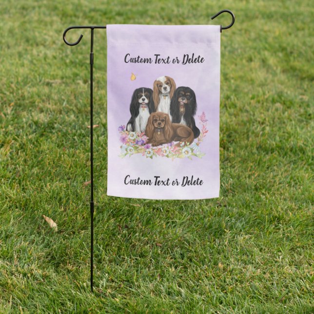 Four Cavalier King Charles Spaniels in Flowers   Garden Flag (In SItu)