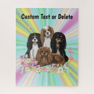 Four Cavalier King Charles Spaniels in Flowers Jigsaw Puzzle