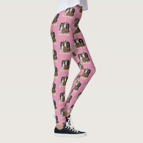 Four Cavalier King Charles Spaniels in Flowers   Leggings