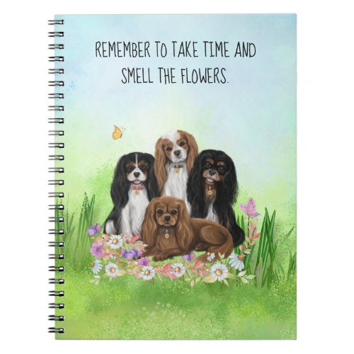 Four Cavalier King Charles Spaniels in Flowers   Notebook