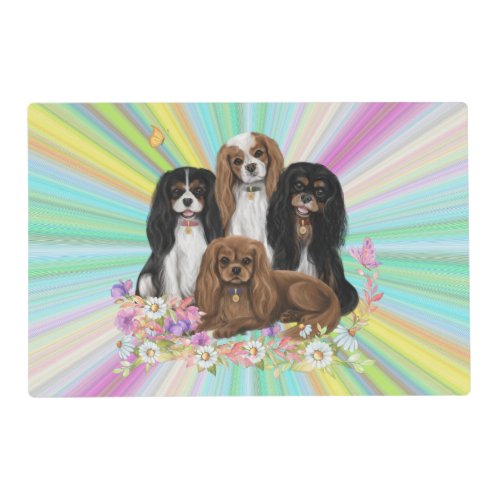 Four Cavalier King Charles Spaniels in Flowers  Placemat