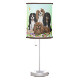 Four Cavalier King Charles Spaniels in Flowers     Table Lamp