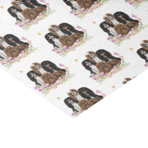 Four Cavalier King Charles Spaniels in Flowers   Tissue Paper