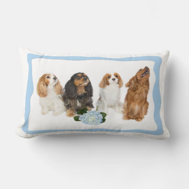 Four Cavalier King Charles Spaniels Lumbar Pillow (Front)
