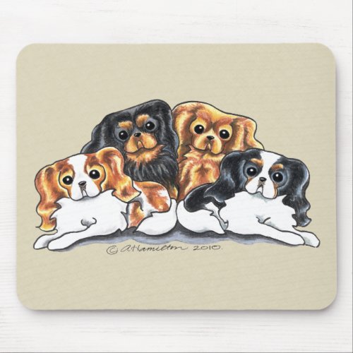 Four Cavalier King Charles Spaniels Mouse Pad