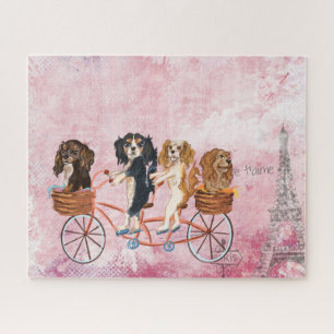 Four Cavalier King Charles Spaniels Riding a Bike Jigsaw Puzzle