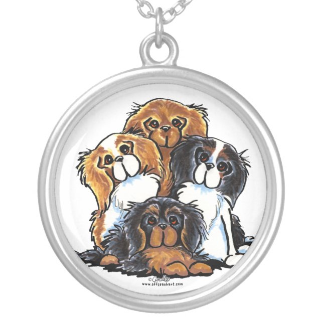 Four Cavalier King Charles Spaniels Silver Plated Necklace (Front)