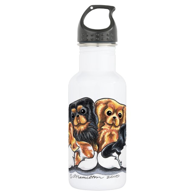 Four Cavalier King Charles Spaniels Water Bottle (Front)