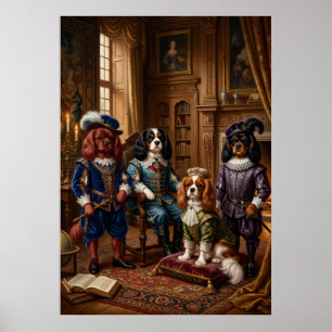 Four Cavalier Spaniel Musketeers Portrait Poster