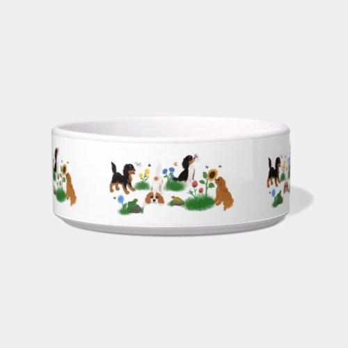 Four Cavalier Spaniels in a Field of Flowers  Bowl