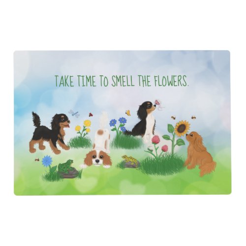 Four Cavalier Spaniels in a Field of Flowers  Placemat