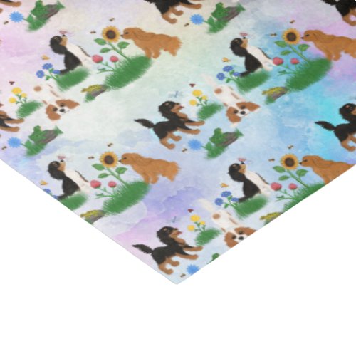 Four Cavalier Spaniels in a Field of Flowers  Tissue Paper