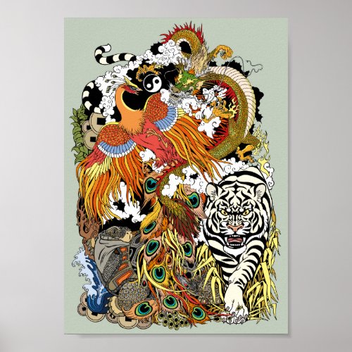 four celestial animals poster