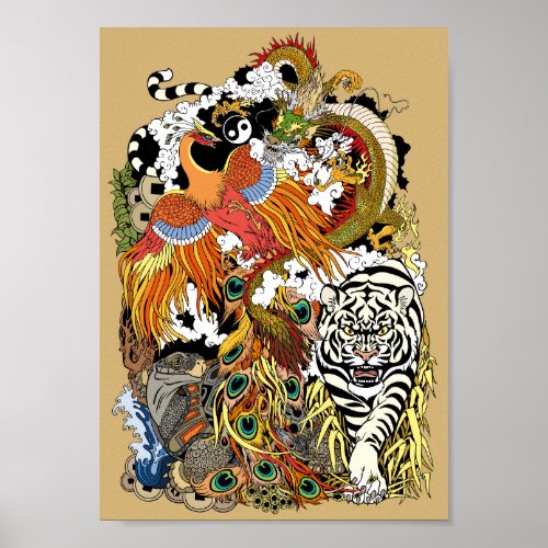 four celestial animals poster