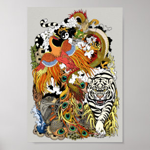four celestial animals poster