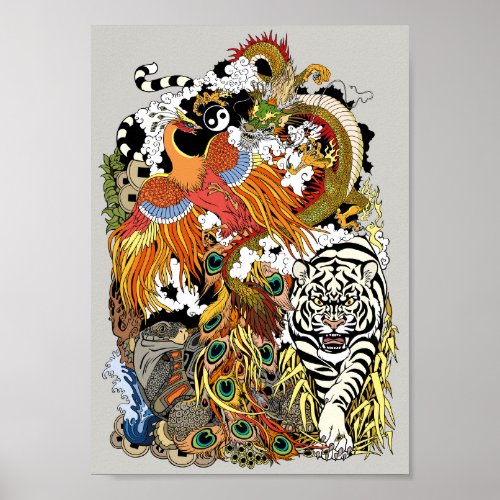 four celestial animals poster