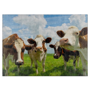 Four chatting cows cutting board