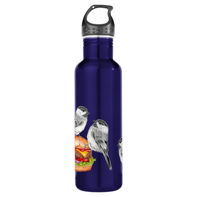 Four Chickadees Cheeseburger Tahoe Birds Stainless Steel Water Bottle (Front)