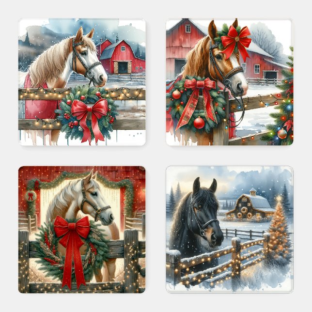 Four Christmas Horses Coaster Set (Set)