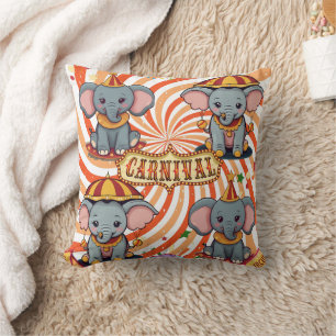Four Circus Elephant Print Throw Pillow