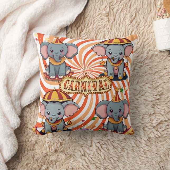 Four Circus Elephant Print Throw Pillow (Blanket)