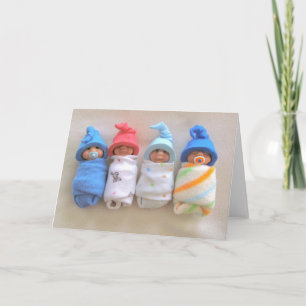 Four Clay Babies, Swaddled, Polymer Clay Card