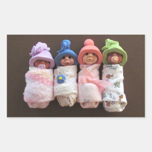 Four Clay Babies Swaddled With Hats Rectangular Sticker