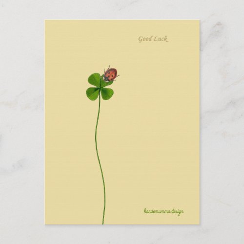 Four clover and ladybug _ Good Luck Postcard