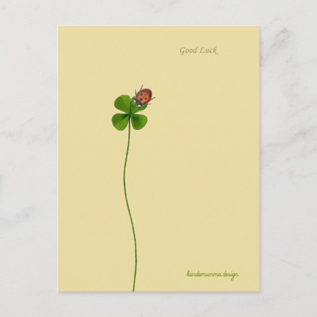 Four clover and ladybug - Good Luck Postcard (Front)