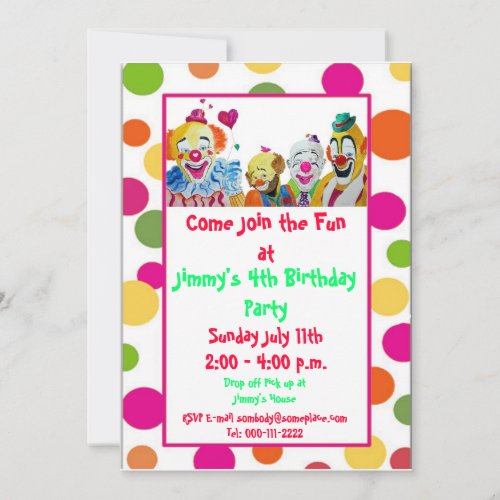 Four Clowns Birthday Invitation