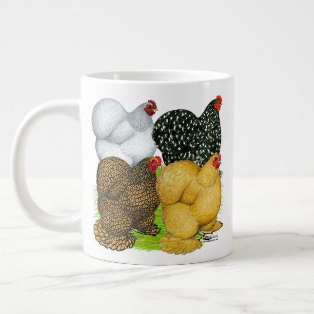 Four Cochin Hens Giant Coffee Mug (Left)