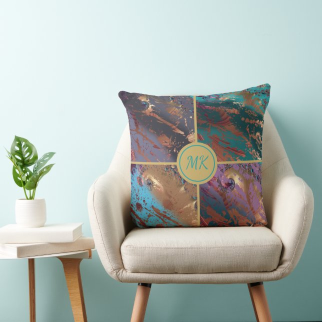 Four Color Block Monogrammed Throw Pillow (Chair)