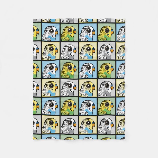 Four Color Budgies Fleece Blanket (Front)