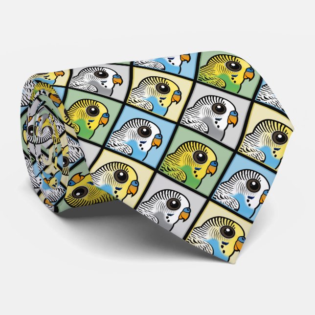 Four Color Budgies Neck Tie (Rolled)