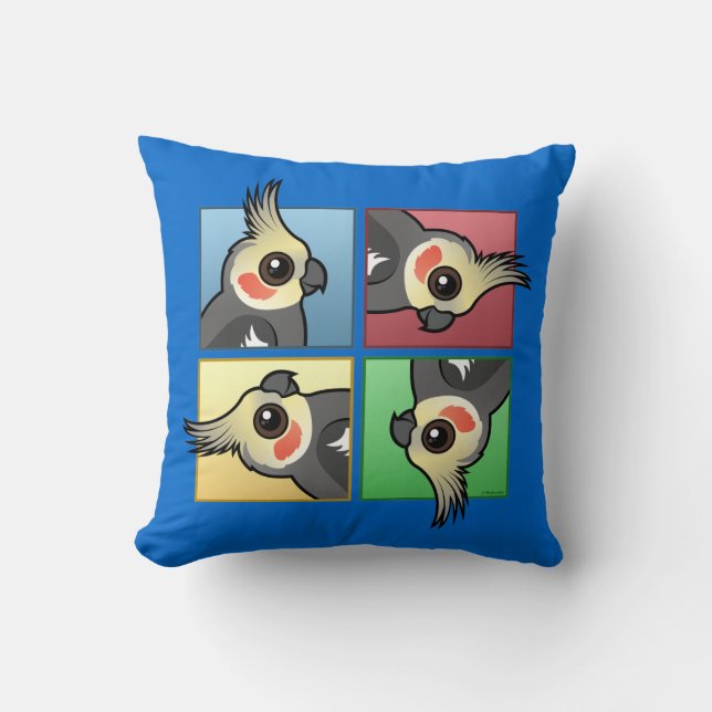 Four Color Cockatiel Throw Pillow (Front)