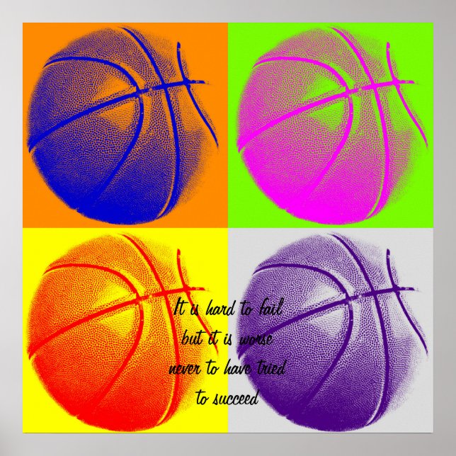 Four Color Motivational Quote Basketball Poster (Front)