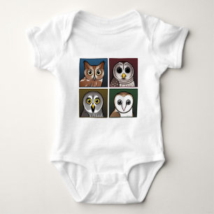 Four Color Owls (dark) Baby Bodysuit