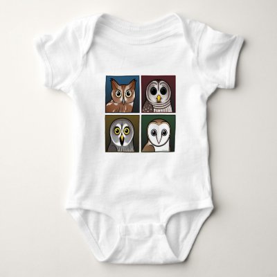 Four Color Owls (dark) Baby Bodysuit