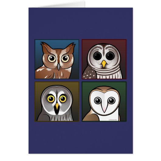 Four Color Owls (dark) Cards (Front)