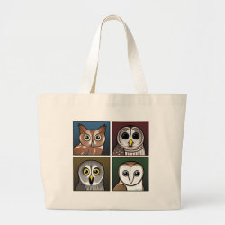 Four Color Owls (dark) Jumbo Tote Bag